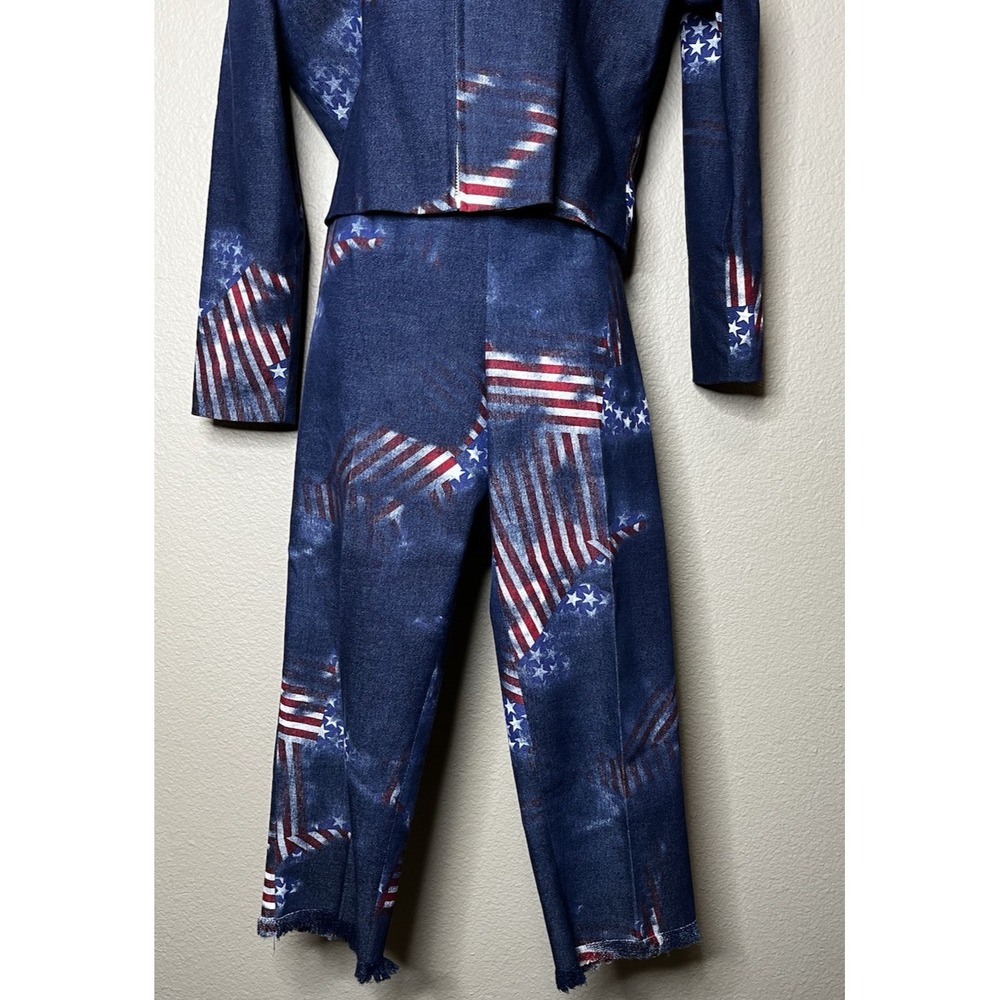 Sharon Endick Kate Vintage American Flag Print 2 Piece Jacket & Pants Set Size 6 - Picture 2 of 10